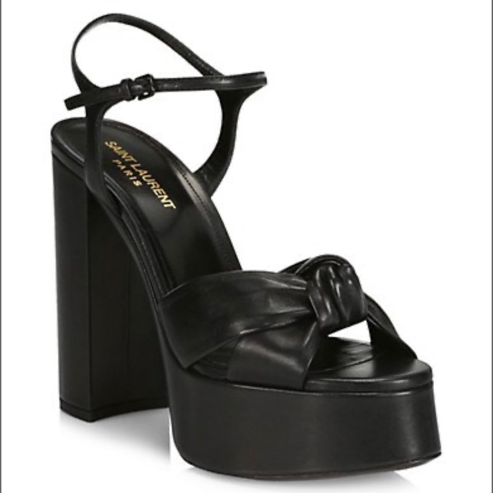 ISO Saint Laurent Bianca Knotted Leather Platform Sandals Size 38